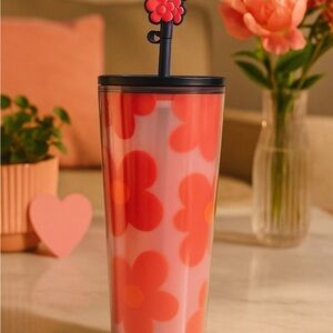 Starbucks Tumbler Love Hearts Flowers 24 OZ Heart Straw Topper Venti Cold‎ Cup